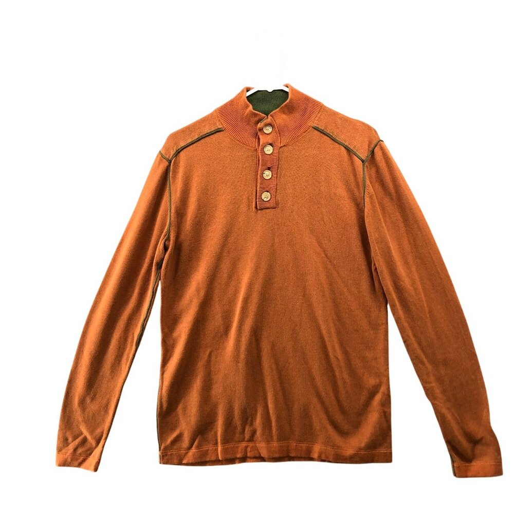Sundance Henley Sweater Mens M‎ Burnt Orange Cotton Highland Stitch Persimmon